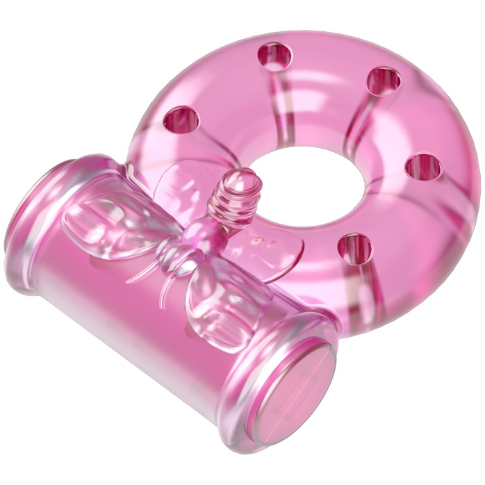 Розовое эрекционное кольцо с бабочкой на вибропуле. Фотография 4.
