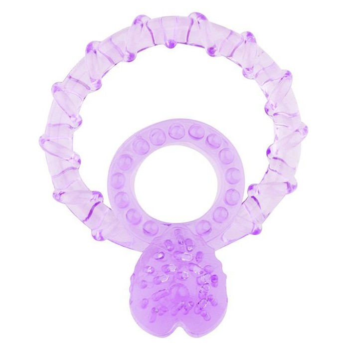 Фиолетовое кольцо с подхватом мошонки и клиторальным язычком BASICX TPR DOUBLE COCKRING - BasicX
