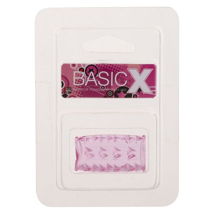 Розовая насадка на пенис с треугольными шипами BASICX TPR SLEEVE - BasicX. Фотография 2.