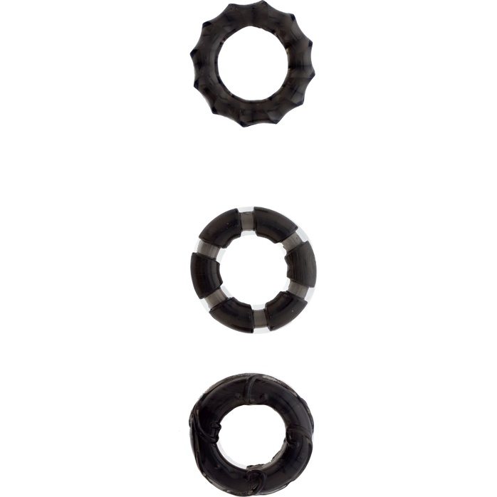 Набор из 3 чёрных эрекционных колец MENZSTUFF STRETCHY COCK RINGS - MenzStuff