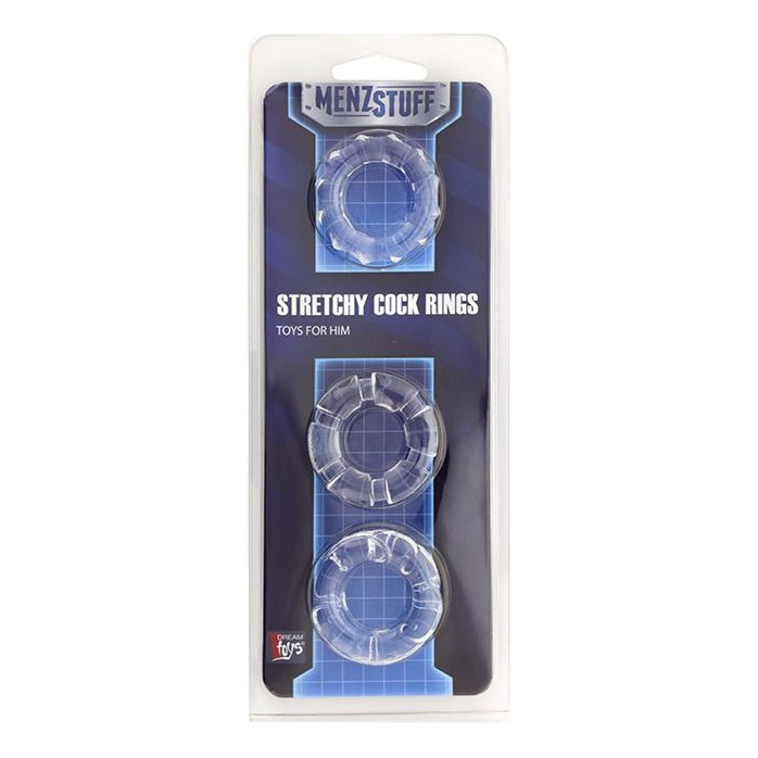 Набор из 3 прозрачных эрекционных колец MENZSTUFF STRETCHY COCK RINGS - MenzStuff. Фотография 2.