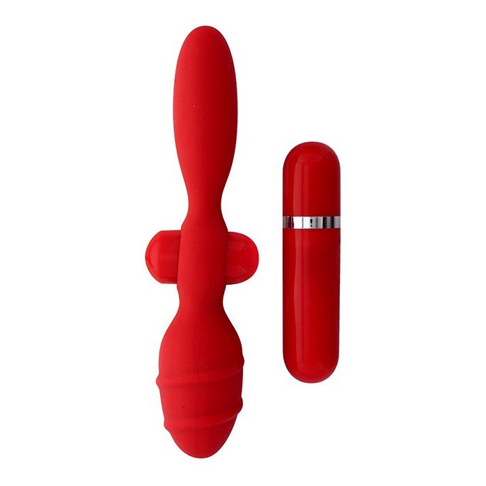 Красный двусторонний вибромассажер для анальной стимуляции MENZSTUFF THRILLER ASS - 20 см - MenzStuff