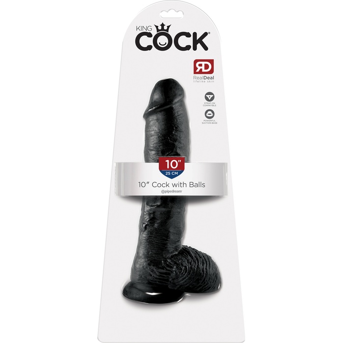 Реалистичный чёрный фаллоимитатор-гигант 10 Cock with Balls - 25,4 см - King Cock. Фотография 5.