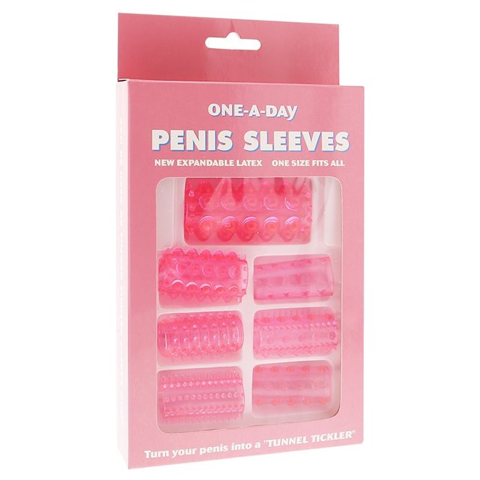 Набор из 7 розовых насадок на пенис ONE-A-DAY PENIS SLEEVES PINK. Фотография 2.