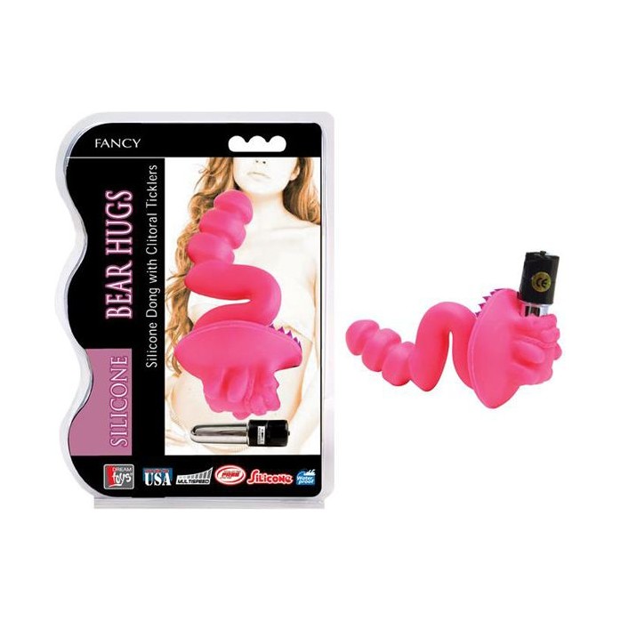 Розовый вагинальный стимулятор с щёточкой и вибропулей Bear Hugs - Fancy