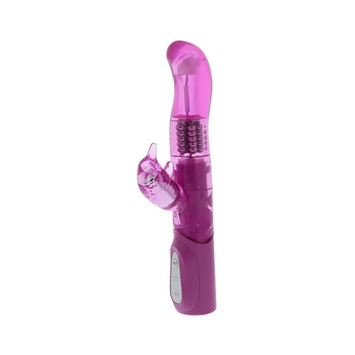 Розовый вибратор с загнутой вращающейся головкой и клиторальным стимулятором EXOTIK HUMMER - 23 см - Exotic
