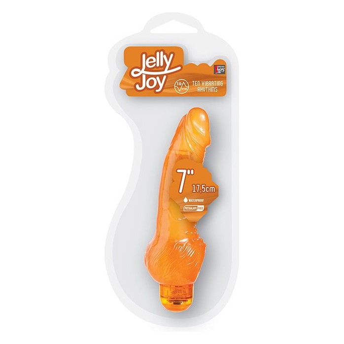 Оранжевый гелевый вибратор с широким основанием JELLY JOY 7INCH 10 RHYTHMS - 17,5 см - Jelly Joy. Фотография 3.