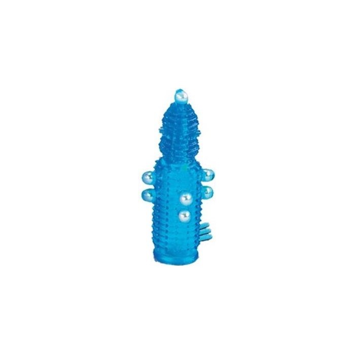 Голубая эластичная насадка на пенис с жемчужинами, точками и шипами Pearl Stimulator - 11,5 см