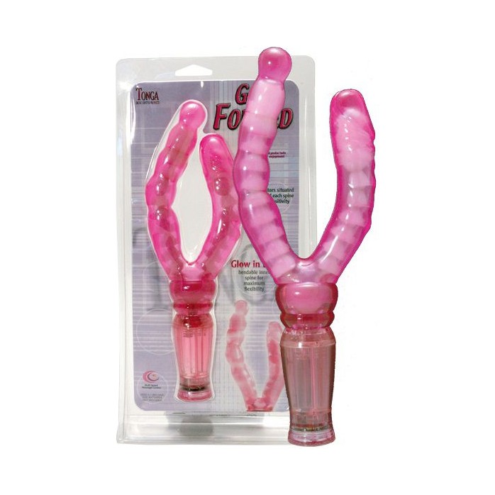 Розовый вагинально-анальный вибромассажёр Get Forked - 16,5 см