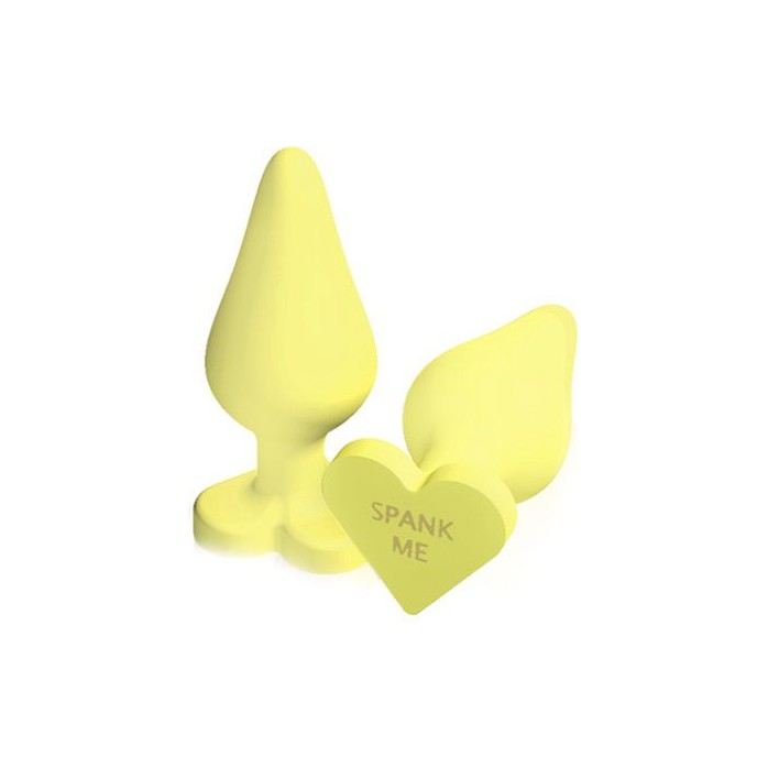 Жёлтая анальная пробка с сердечком в основании NAUGHTY CANDY HEART SPANK ME - 8,8 см