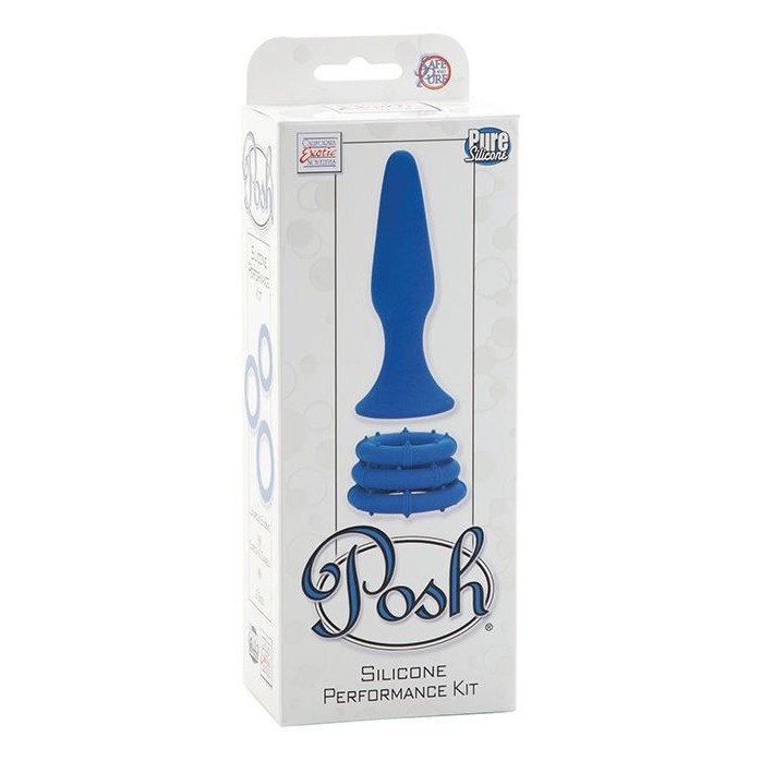 Синий набор Posh Silicone Performance Kits: анальная пробка и 3 эрекционных кольца - Posh. Фотография 2.