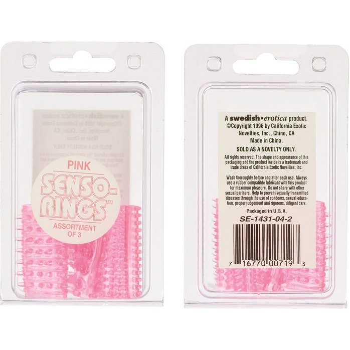 Набор из 3 розовых рельефных насадок на пенис SENSO RINGS - Rings!. Фотография 2.
