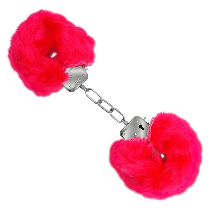 Красные меховые наручники Love с ключиками. Фотография 2.