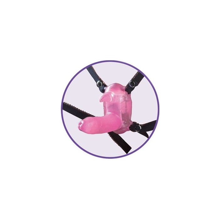 Розовый вибростимулятор в виде рога носорога на регулируемых трусиках и с пультом ДУ. Фотография 2.