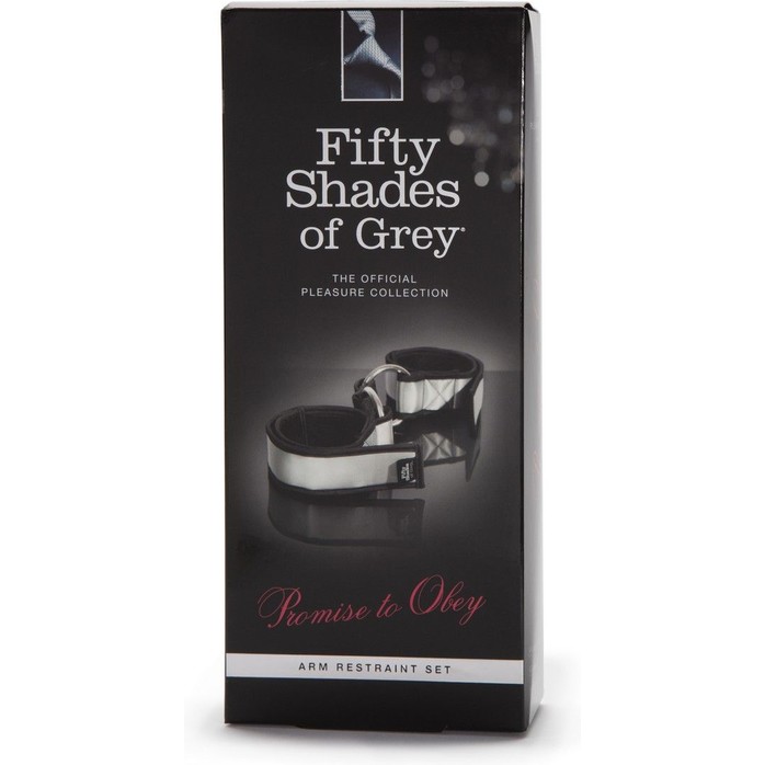 Серебристо-чёрные наручники с меховой подкладкой Promise to Obey - Fifty Shades of Grey. Фотография 3.