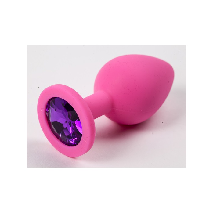 Розовая силиконовая пробка с фиолетовым кристаллом - 8,2 см