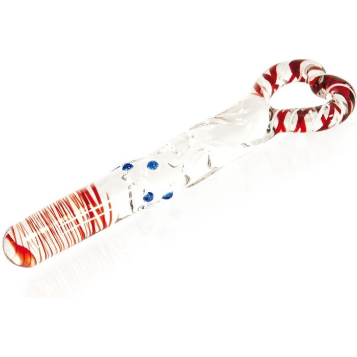 Стеклянный фаллоимитатор с цветными вкраплениями и ручкой в виде сердца - 20 см - Sexus Glass
