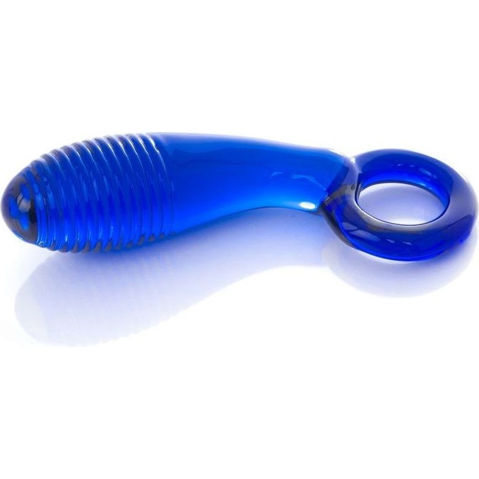 Синий анальный стимулятор из стекла с ручкой-кольцом - 11,6 см - Sexus Glass