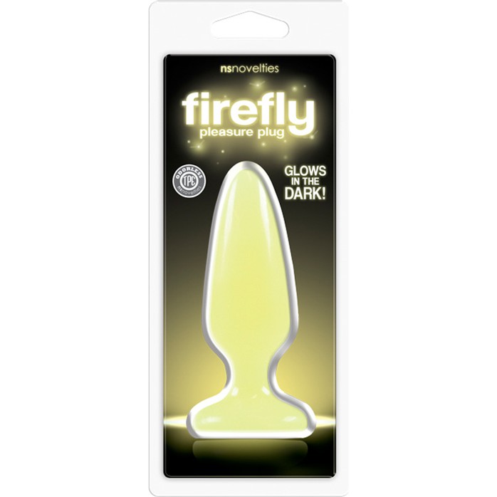 Желтая, светящаяся в темноте анальная пробка Firefly Pleasure Plug Medium Yellow - 12,7 см - Firefly