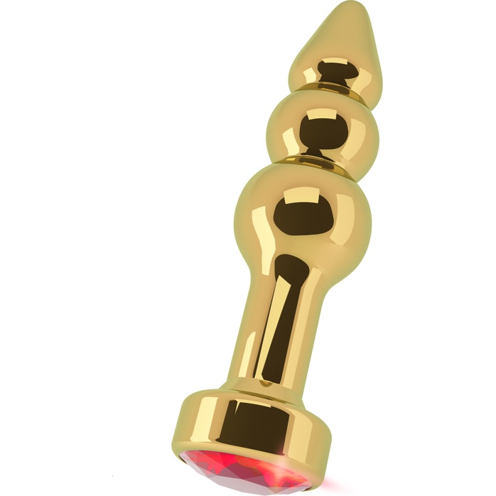 Золотистая анальная пробка-ёлочка с красным кристаллом - 11,5 см - Rich