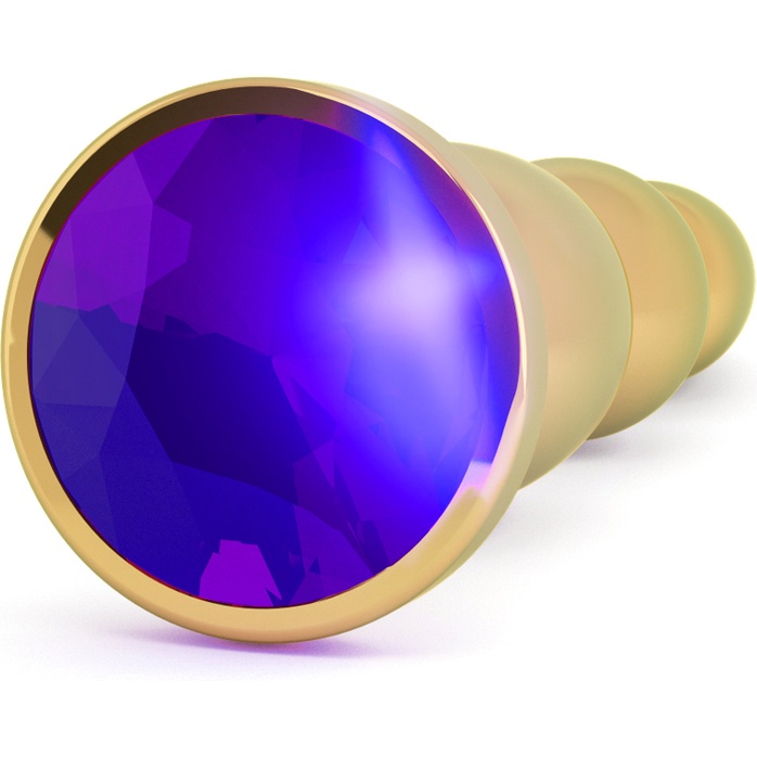 Золотистая анальная пробка-ёлочка с фиолетовым кристаллом - 14 см - Rich. Фотография 2.