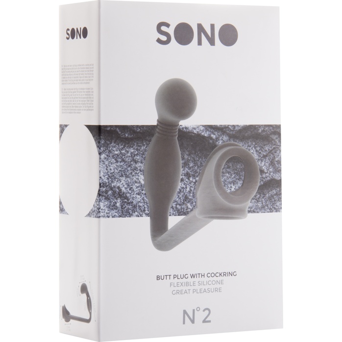 Серая анальная пробка с эрекционным кольцом SONO №2 - 11,4 см - Sono. Фотография 2.