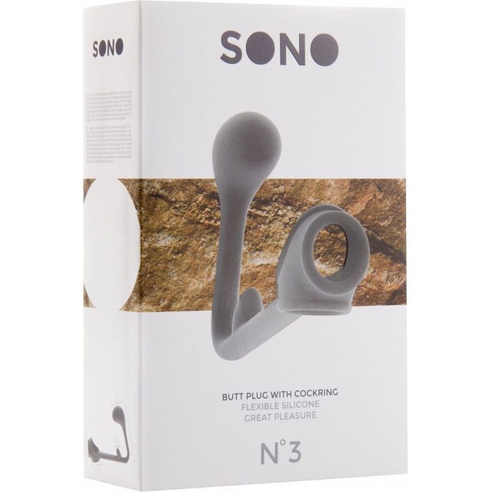 Серая анальная пробка с эрекционным кольцом SONO №3 - 11,4 см - Sono. Фотография 2.