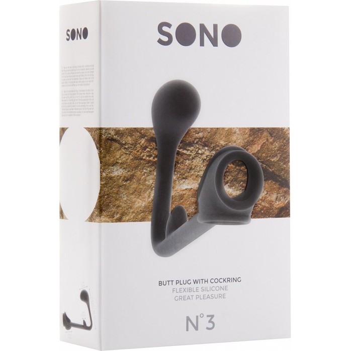 Чёрная анальная пробка с эрекционным кольцом SONO №3 - 11,4 см - Sono. Фотография 2.