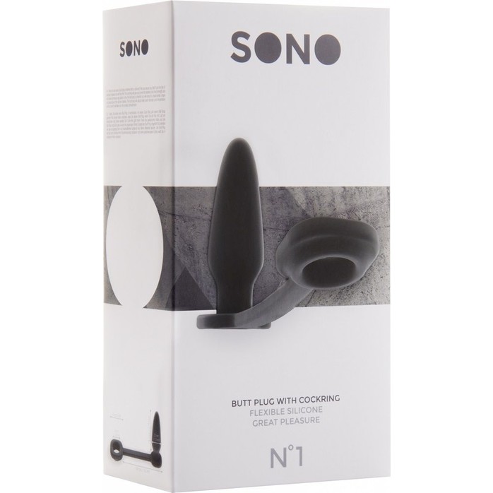 Чёрная анальная пробка-конус с эрекционным кольцом SONO №1 - 7,4 см - Sono. Фотография 2.