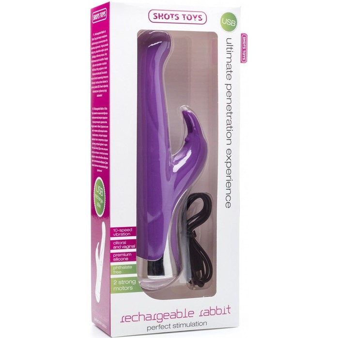 Фиолетовый перезаряжаемый вибратор Rechargeable Rabbit Purple - 23,5 см - Shots Toys. Фотография 2.