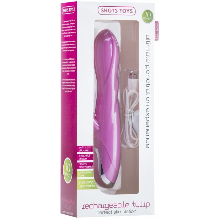 Розовый перезаряжаемый вибратор RechargeableTulip Pink - 21 см - Shots Toys. Фотография 2.