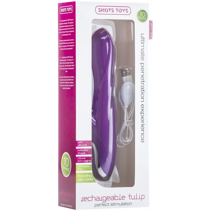 Фиолетовый перезаряжаемый вибратор RechargeableTulip Purple - 21 см - Shots Toys. Фотография 2.