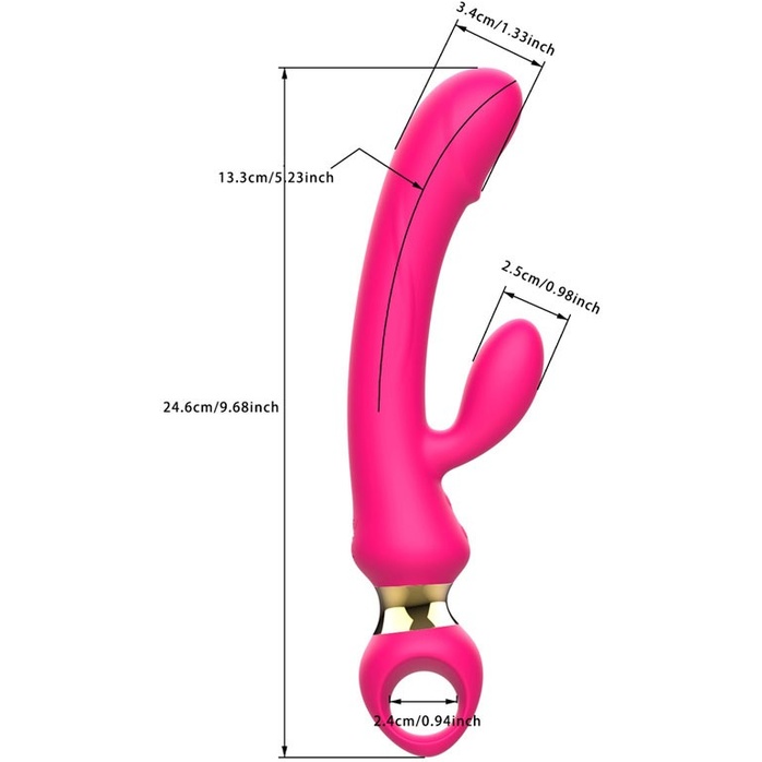 Розовый вибратор-кролик с ручкой-кольцом - 24,6 см. Фотография 3.