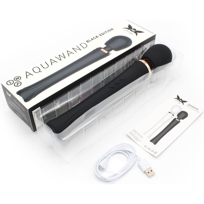 Черный жезловый вибромассажёр Pixey Aquawand - 32 см. Фотография 7.
