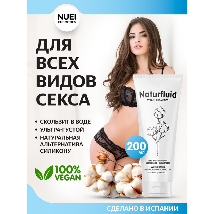 Экстраскользкий лубрикант на водной основе Nuei Naturfluid - 200 мл. Фотография 2.