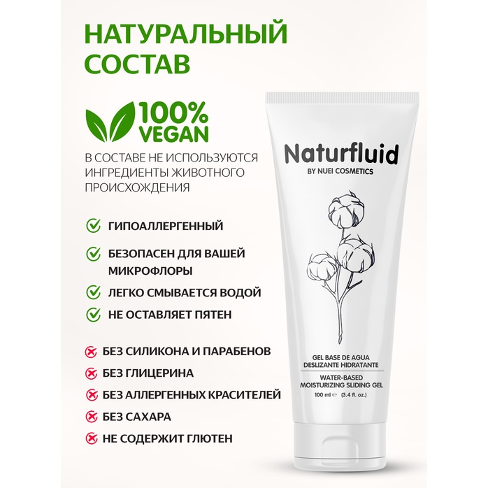 Экстраскользкий лубрикант на водной основе Nuei Naturfluid - 200 мл. Фотография 7.