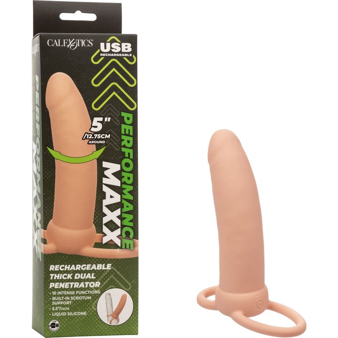 Телесная вибронасадка для двойного проникновения Rechargeable Thick Dual Penetrator - 14 см - Performance Maxx. Фотография 3.