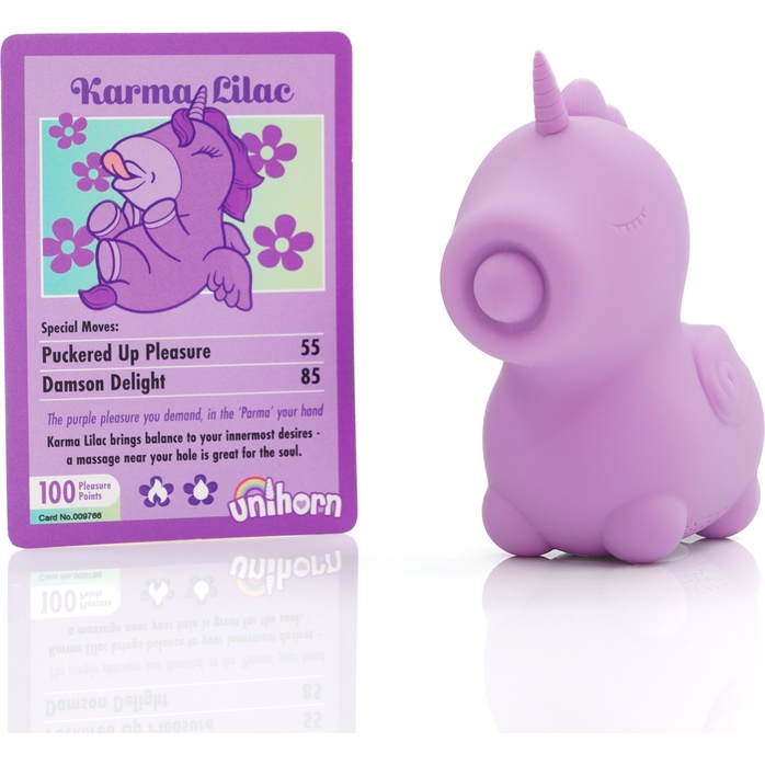 Фиолетовый клиторальный стимулятор Unihorn Karma Lilac с функцией пульсации. Фотография 8.
