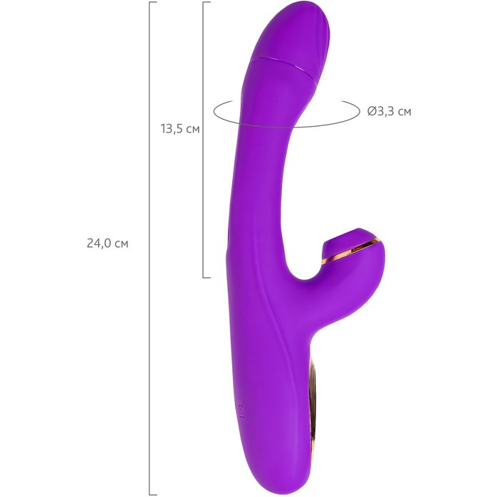 Фиолетовый вибратор с вакуумной стимуляцией и язычком Pitti - 24 см. Фотография 6.