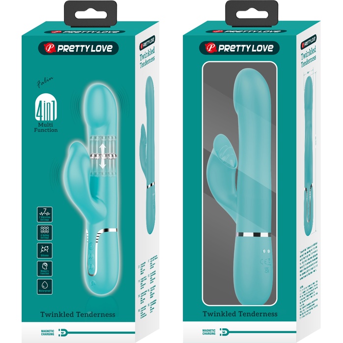 Мятный вибратор-кролик Falin с вращением бусин - 22,7 см - Pretty Love. Фотография 11.