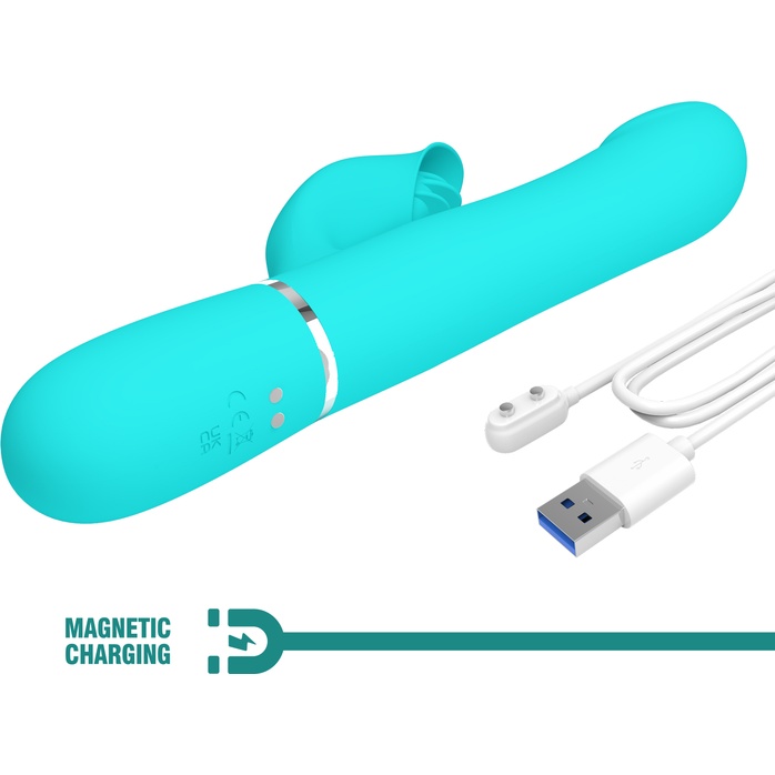 Мятный вибратор-кролик Falin с вращением бусин - 22,7 см - Pretty Love. Фотография 10.