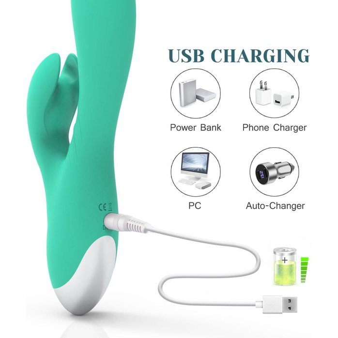 Зеленый вибратор-кролик Jade Rabbit Vibrator - 21,8 см. Фотография 2.