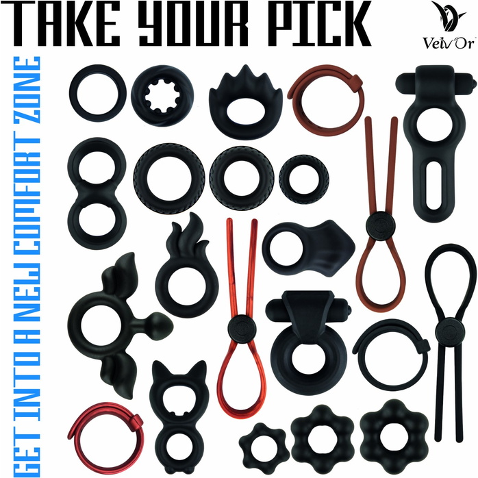 Черное эрекционное кольцо со стимулирующими выступами Rooster Cain. Фотография 5.