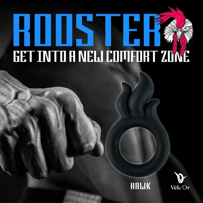 Черное эрекционное кольцо-пламя Rooster Hawk. Фотография 7.