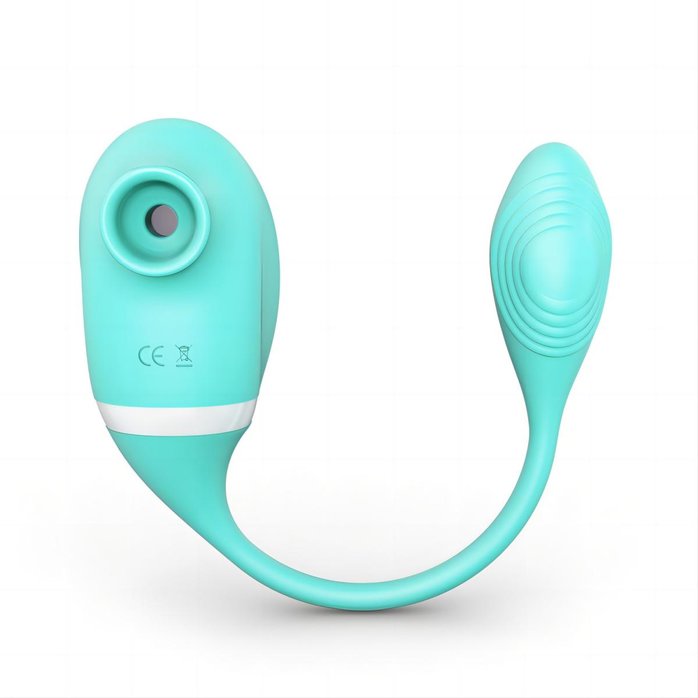 Мятный вакуумный вибростимулятор Tadpole Vibrating Dual Stimulation с виброхвостиком. Фотография 4.