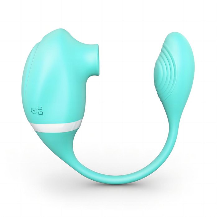 Мятный вакуумный вибростимулятор Tadpole Vibrating Dual Stimulation с виброхвостиком. Фотография 6.