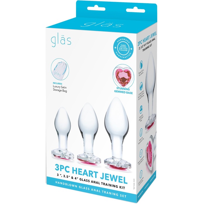 Набор из 3 стеклянных анальных пробок Heart Jewel Plug Set. Фотография 2.