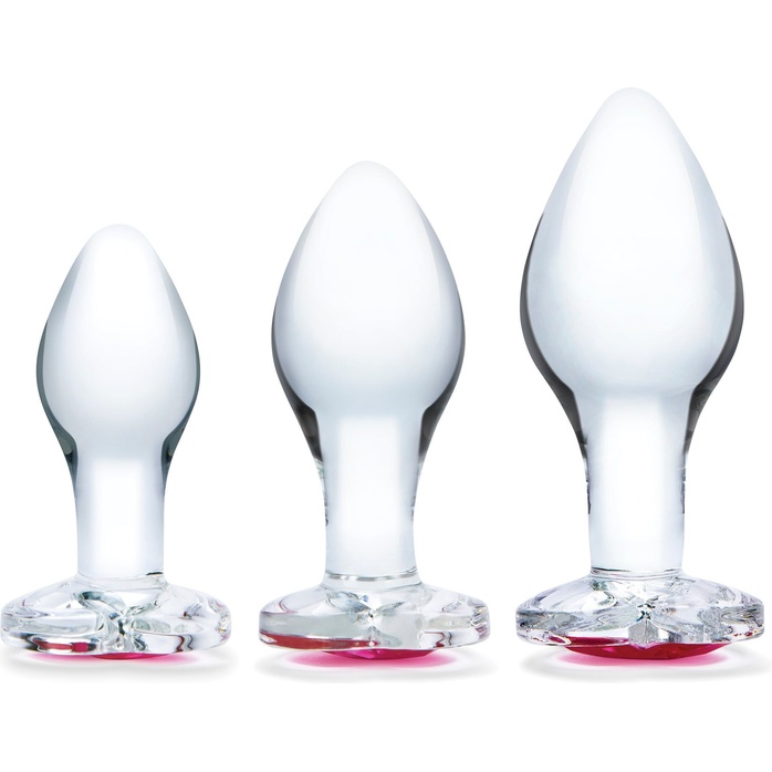 Набор из 3 стеклянных анальных пробок Heart Jewel Plug Set