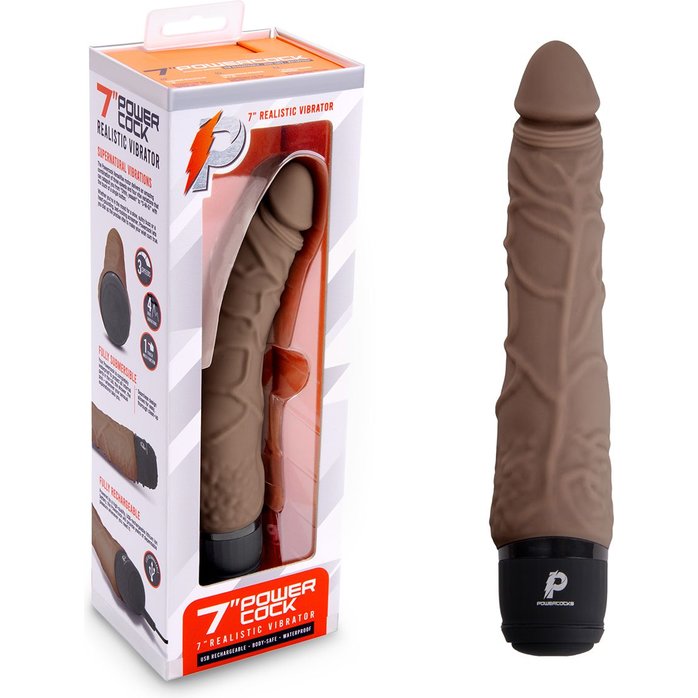 Коричневый вибромассажер 7 Realistic Vibrator - 20 см. Фотография 6.