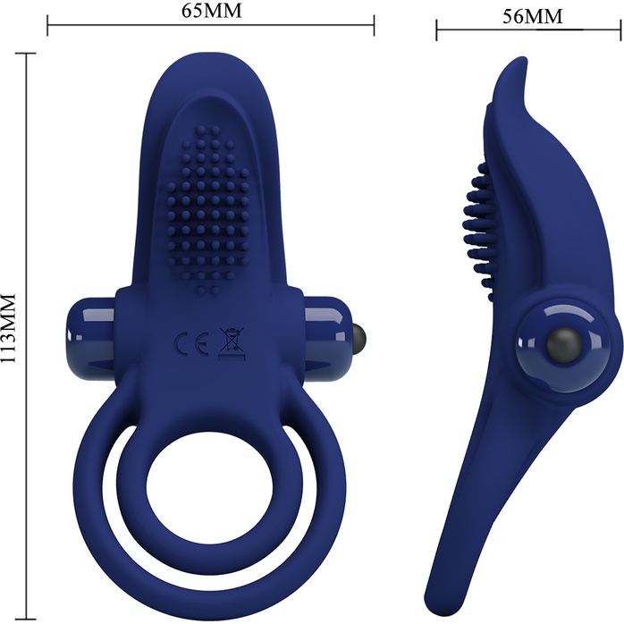 Синее силиконовое эрекционное кольцо с вибрацией и подхватом мошонки - Pretty Love. Фотография 3.